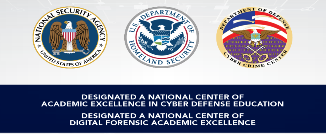 badge logos of the United States' National Security Agency (NSA), Department of Homeland Security and Department of Defense Cyber Crime Center