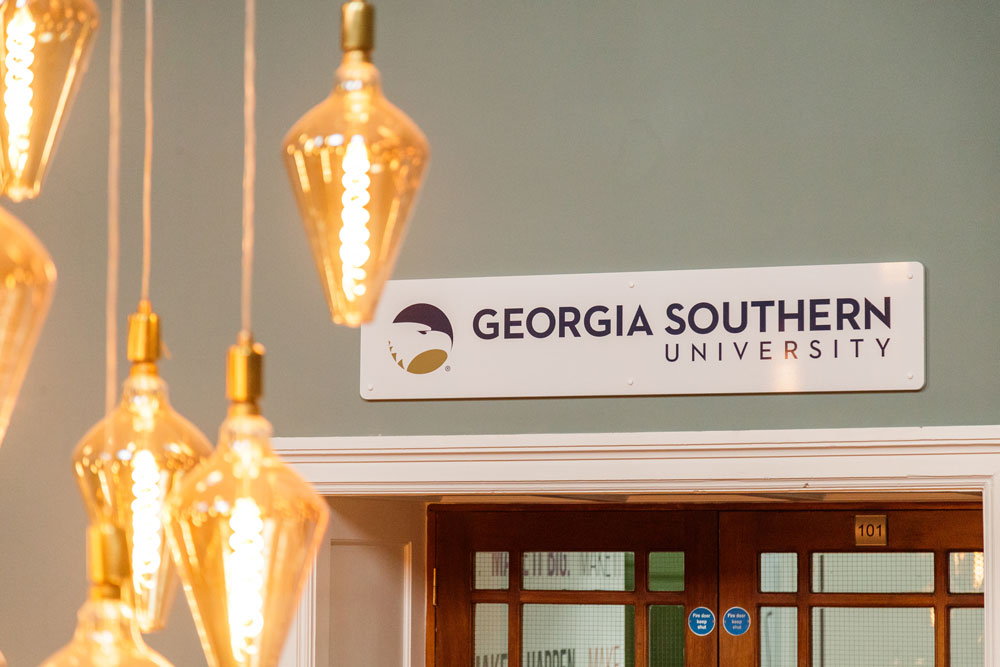 Georgia Southern University Logo as seen from the lobby at the Wexford Ireland Study Abroad Center. 